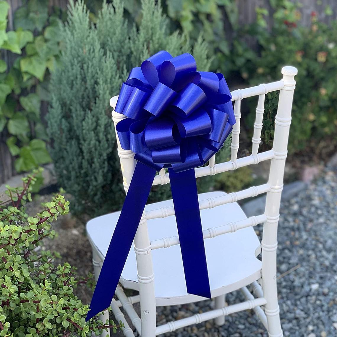 GiftWrap Etc. Big Royal Blue Pull Bows with Long Tails - 9" Wide, Set of 6, 4th of July, America 250 Anniversary, Police Support, Baby Shower, Birthday, Team Colors, Patriotic Parade, School Graduate