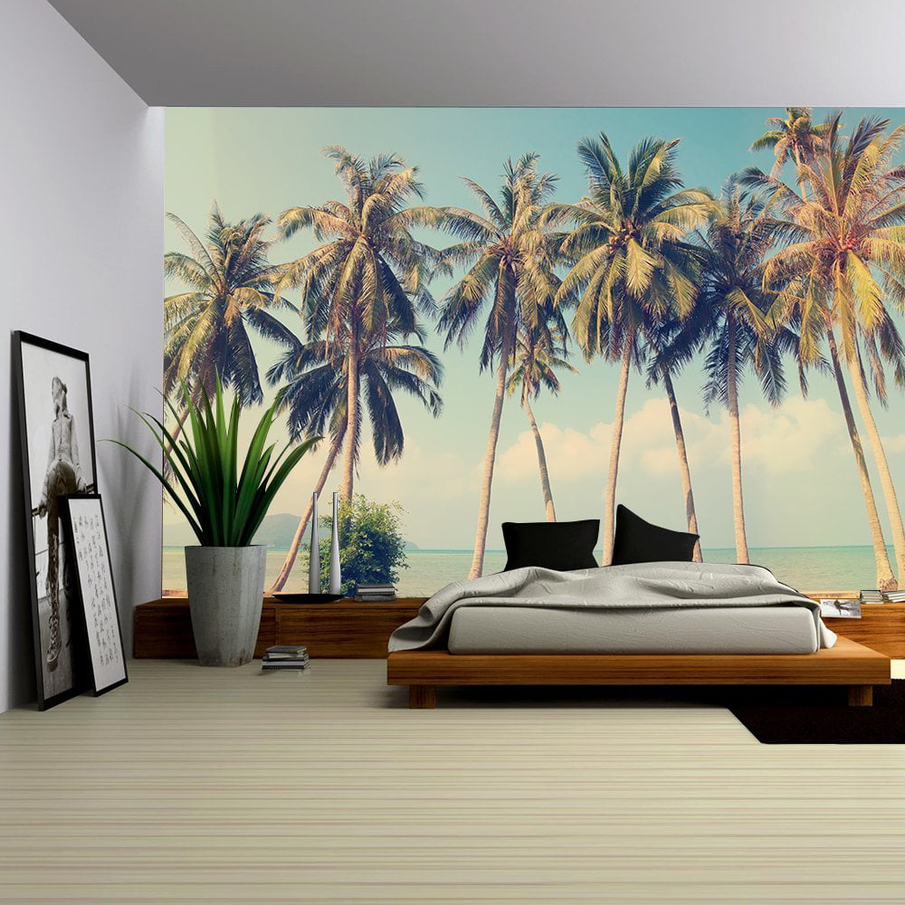 Wall26 Vintage tropical palm trees on a beach - Removable Wall Mural