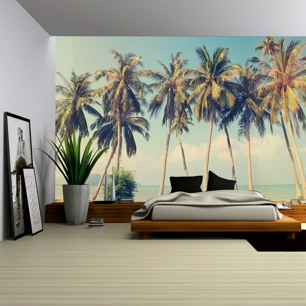 Wall26 Vintage tropical palm trees on a beach Removable Wall Mural