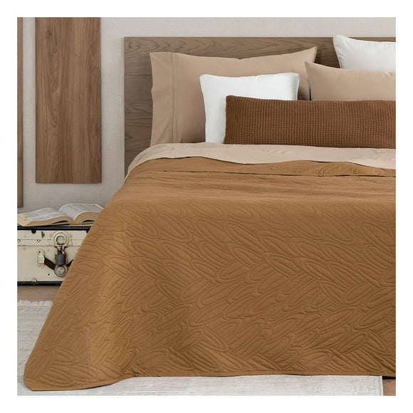 Edredón Ligero Suave y Fresco Capitonado sin Costuras, 1 Pieza Real Textil (Ocre, Matrimonial)