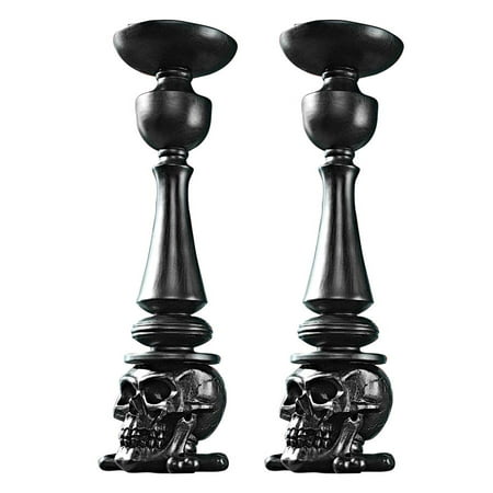 - Design Toscano Shadow of Darkness: Skull and Bones Sculptural Candlesticks: Set of Two