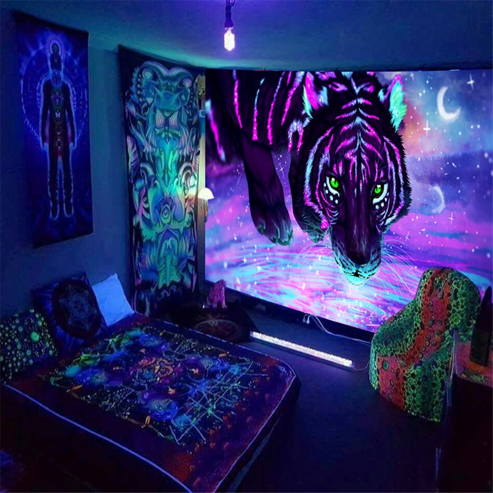 Yipa Blacklight Blanket Trippy Wall Hanging Mandala Dorm Room Tapestries  Bohemian Colorful Psychedelic Background Bedspread 04 W:59