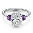 thumbnail image 2 of Gem Stone King 2.50 cttw IGI Certified Lab Grown Diamond and Purple Amethyst 3-Stone Engagement Ring for Women | 925 Sterling Silver | Center 2.00 Ct Diamond | E-F Color | VS1-VS2 Clarity | Size 6, 2 of 6
