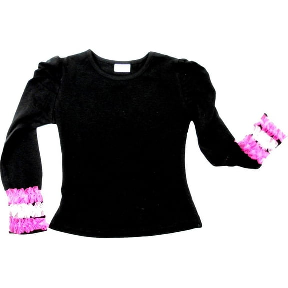 Wenchoice Girl'S Black Chiffon Ruffle Brim Long Sleeve Shirt  M(3T-4T)