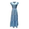thumbnail image 6 of Seyurigaoka Summer Bohemian Dresses for Women Short Sleeve Floral Printed V-Neck Ruffle Flowy Patchwork Maxi Long Dress, 6 of 9