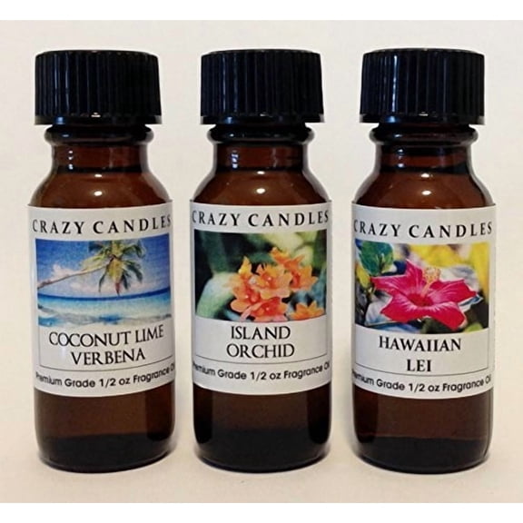 3 Bottles Set, 1 Coconut Lime Verbena, 1 Island Orchid, 1 Hawaiian Lei 1/2 Fl Oz Each 15ml Premium Grade Scented Fragrance Oil