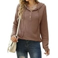 thumbnail image 3 of Luxtrada Loose Fitting Sports Knit Long Sleeved Button up Hooded Sweater Pullover (Coffee,XL), 3 of 10