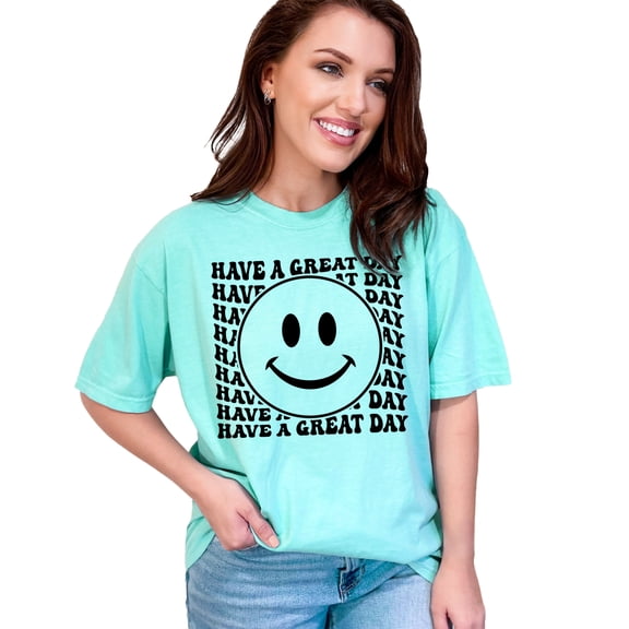 Have a Great Day with a Smile, Groovy Retro Wavy Text, Chalky Mint Comfort Colors T-Shirt, Small