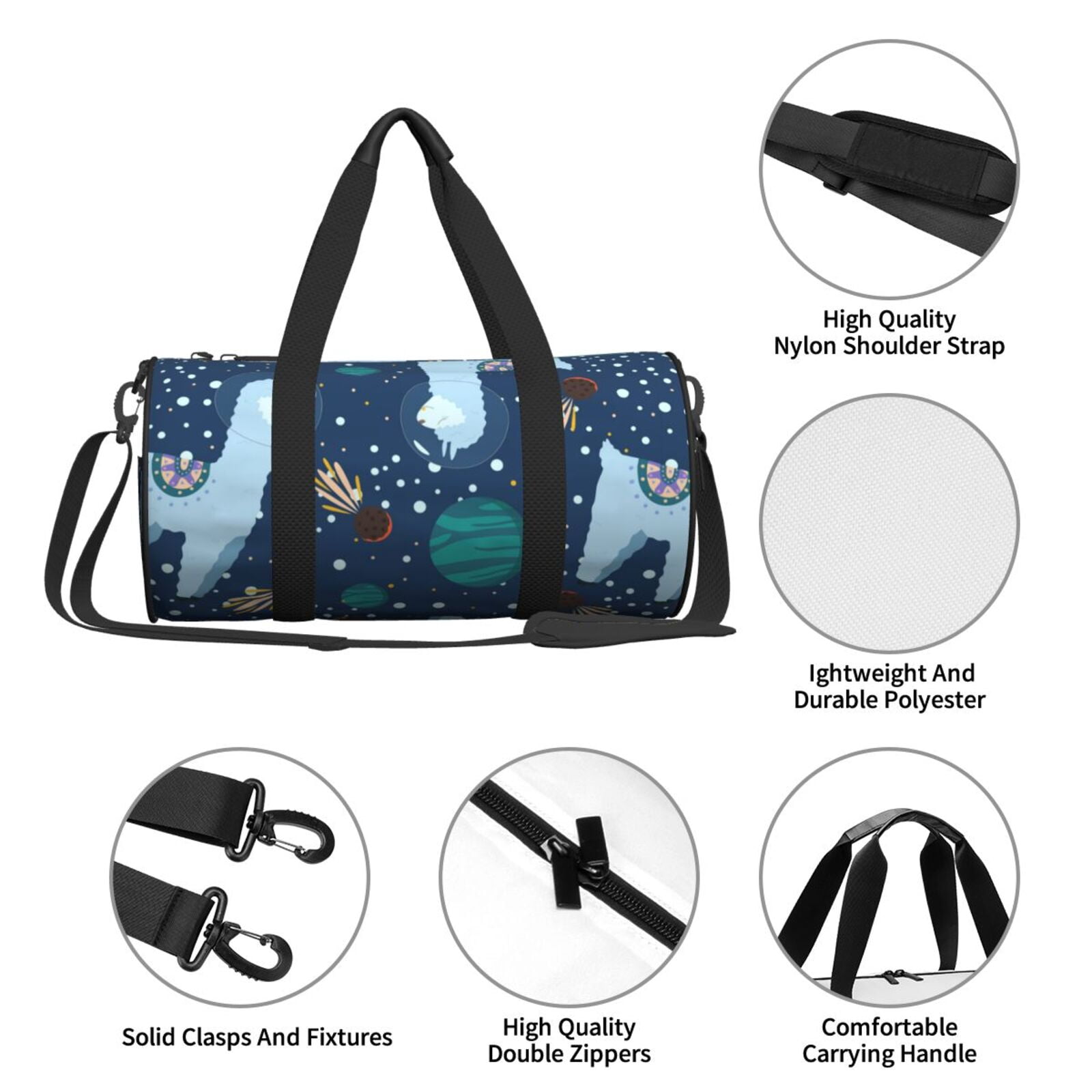 Vsdgher Alpaca Astronaut in Space 45L Foldable Duffel Bag, Sports Gym Bag,Overnight Bag, Portable Weekender Bag for Airplanes