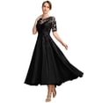 thumbnail image 1 of Vestido GATMAHE para la madre de la novia, de chifón negro, largo hasta el té, 1 of 7