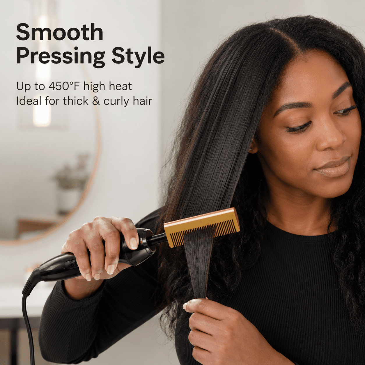 Ceramic Electrical Pressing Comb,Black & Gold