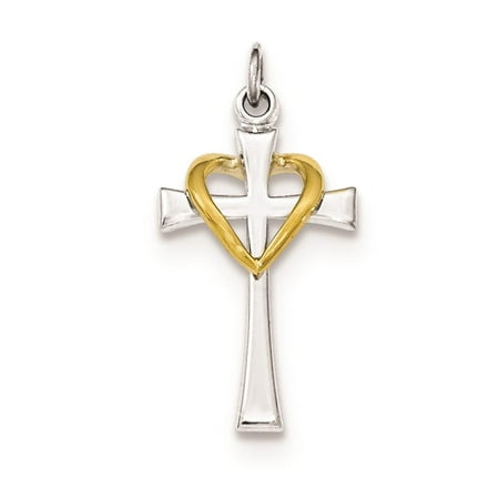 925 Sterling Silver & Gold-Tone Polished Cross w/Heart Charm Pendant