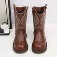 thumbnail image 6 of Wxirdiow Cowgirl Boots for Kids Kids Western Boots for Boys Girls Embroidered Cowgirl Cowboy Boots Square Toe Mid Calf Riding Shoes Little Kid/Big Kid Brown Size,2, 6 of 9