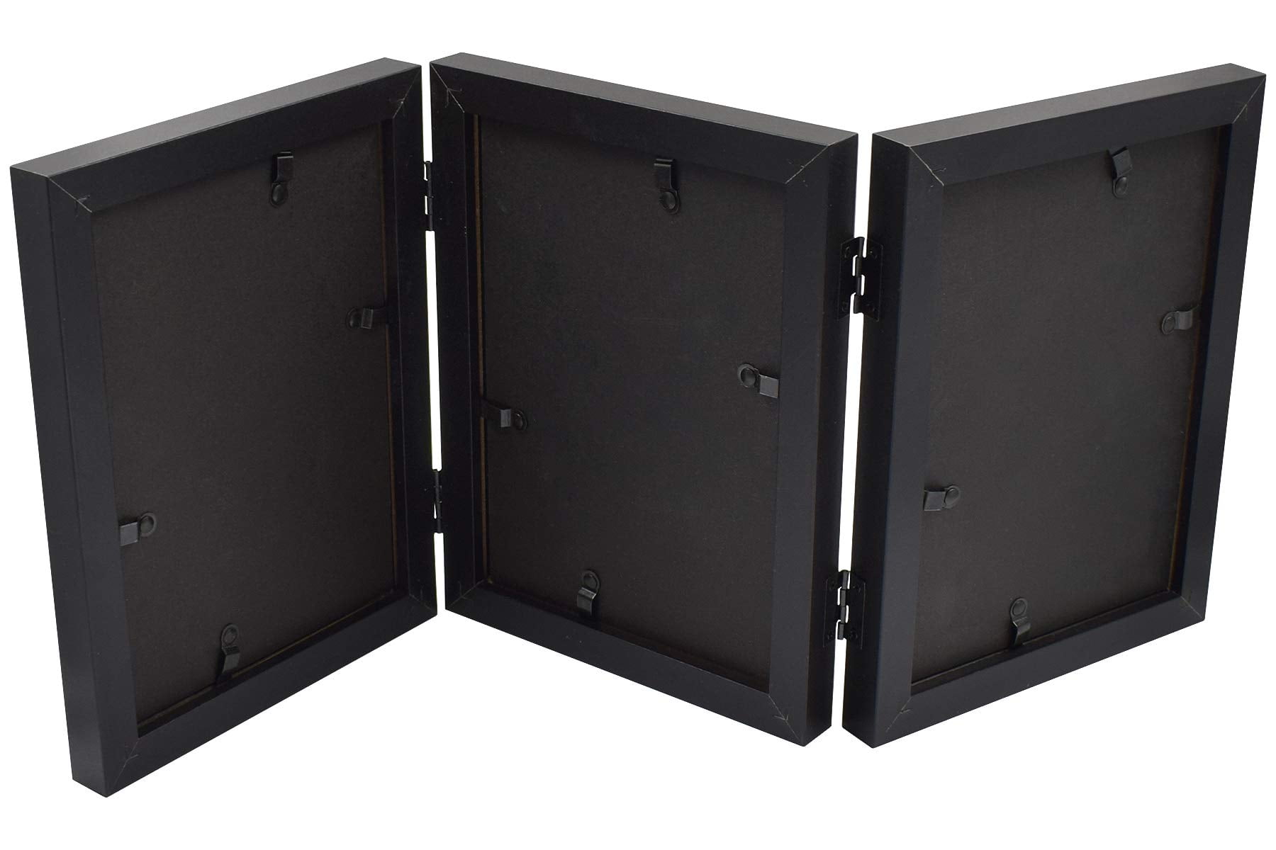 Golden State Art 5x7 3-Opening Trifold Hinged Collage Picture Frames with Real Glass, Black, 2-Pack