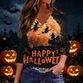 thumbnail image 4 of Trgacdwlo S-5XL Women's Fall Halloween Shirt Novelty Funny Ghost Print V Neck Women's 3/4 Sleeve Tops Fall Cat Pumpkin Print Women's Tunics, 4 of 7
