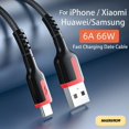 thumbnail image 1 of Câble USB C 6A 66W PD pour recharge rapide et synchronisation de données, cordon de chargeur pour téléphone iPhone 14 13 Por Max Huawei P40 Xiaomi Samsung AndroidBlack Micro USB2m He Qiyong unisex, 1 of 1