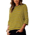 thumbnail image 5 of Aboser 3/4 Sleeve Womens Tops Trendy Striped Print Shirts Loose Fit Crewneck T Shirt Three Quarter Length Sleeved Tshirts Comfy Casual Basic Tees Going Out Top, 5 of 6