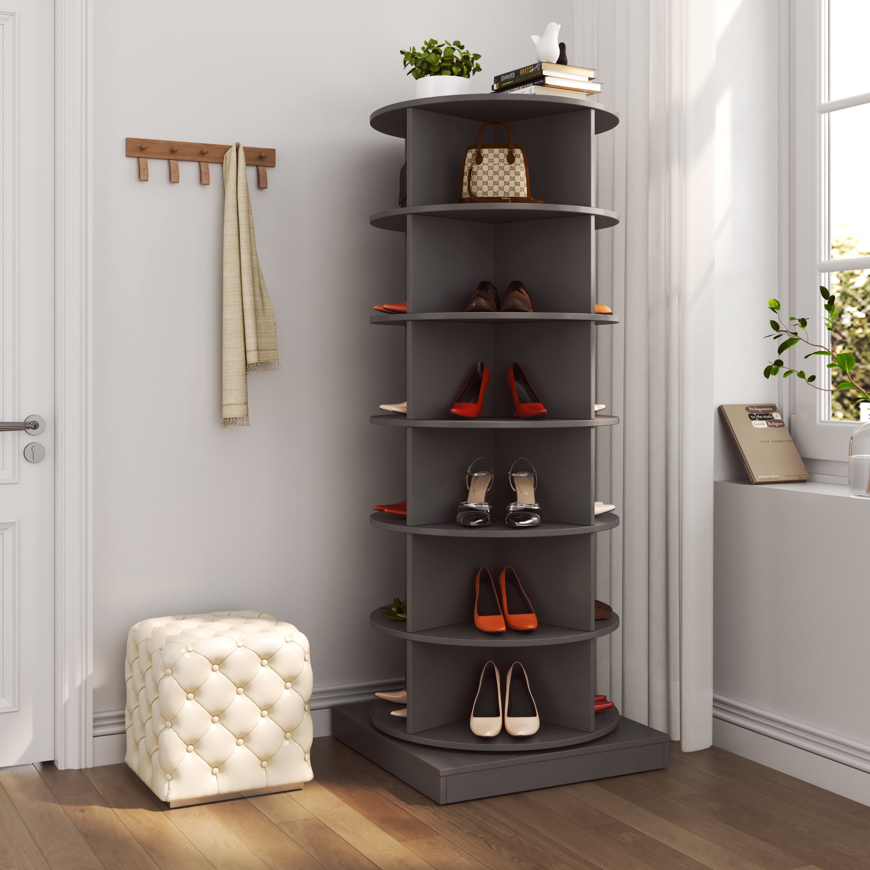 Miniyam 360° Rotating Shoe Rack, 6-Tiers Shoe Rack Organizer for Entryway, Gray