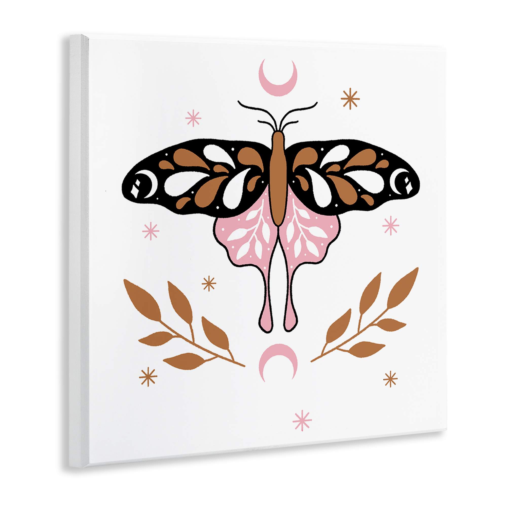 Stupell Industries Moth & Crescent Moons Animals Painting Unframed Art Print Wall Art, 12 x 12