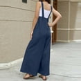 thumbnail image 4 of Women's Casual Baggy Sleeveless Bib Overall Adjustable Strap Wide Leg Jumpsuit Overalls with Pockets Navy,XL, 4 of 6