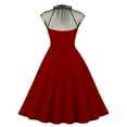 thumbnail image 3 of XFLWAM Women's 1950s Audrey Retro Rockabilly Prom Dress Mock Neck Mesh Vintage Dresses 50's 60's A-Line Cocktail Party Swing Dress Wine Red S, 3 of 3