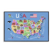 Stupell Industries United States Animal Map Travel & Places Painting Black Framed Art Print Wall Art, 24 x 16
