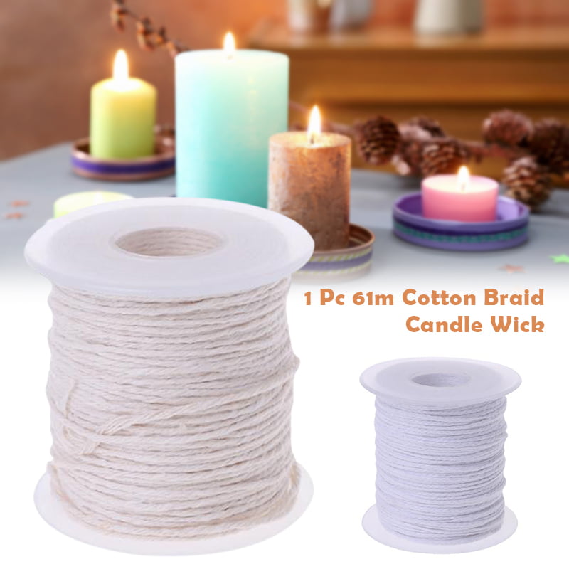 Candle DIY Tools Set,2 Rolls Braided Candle Wick 200 ft Cotton Core and 200 Pieces Candle Wick Sustainer Tabs and 1 Piece Centering Device Holder DIY 