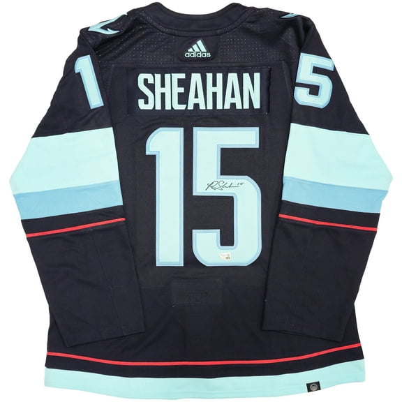 Seattle Kraken Riley Sheahan Autographed Blue Adidas Authentic Jersey Size 54 With Inaugural Season Patch Fanatics Holo 235589