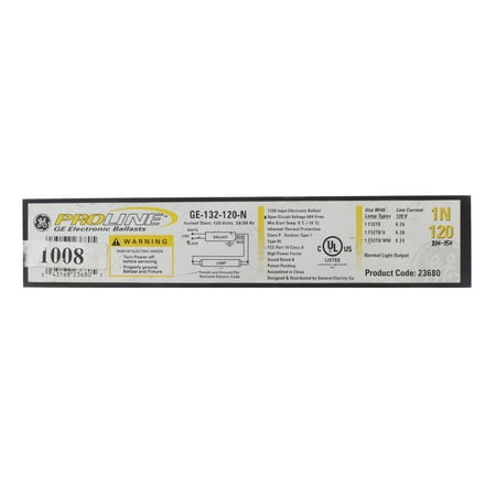 Electronic Linear Fluorescent Ballast GE Lighting 23680 GE132-120-N 120-Volt ProLine Electronic Linear Fluorescent T8 Standard Instant Start Ballast 1 F32T8 Lamp ()