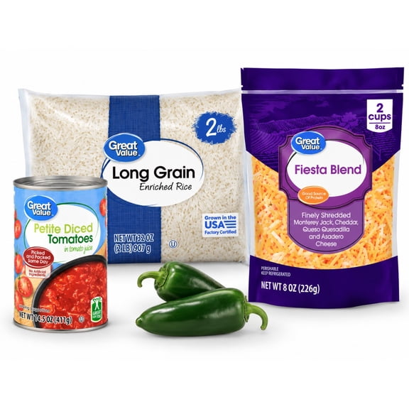 Vegetarian Stuffed Poblano Peppers Meal Bundle with Rice, Tomatoes and Fiesta Blend Cheese