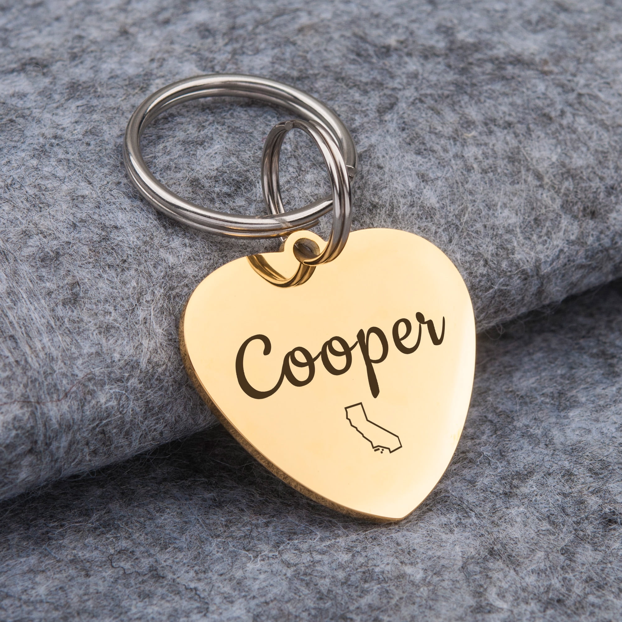 Anavia Stainless Steel Metal Heart Name - State Birthday Holiday Christmas Engraved Dog Cat ID Tag, Silver