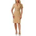 thumbnail image 2 of INSPIRE CHIC Women's Short Sleeve Notched Lapel Double Breasted Belted Wear-to-Work Dress Blazer Midi Dresses S Khaki, 2 of 5
