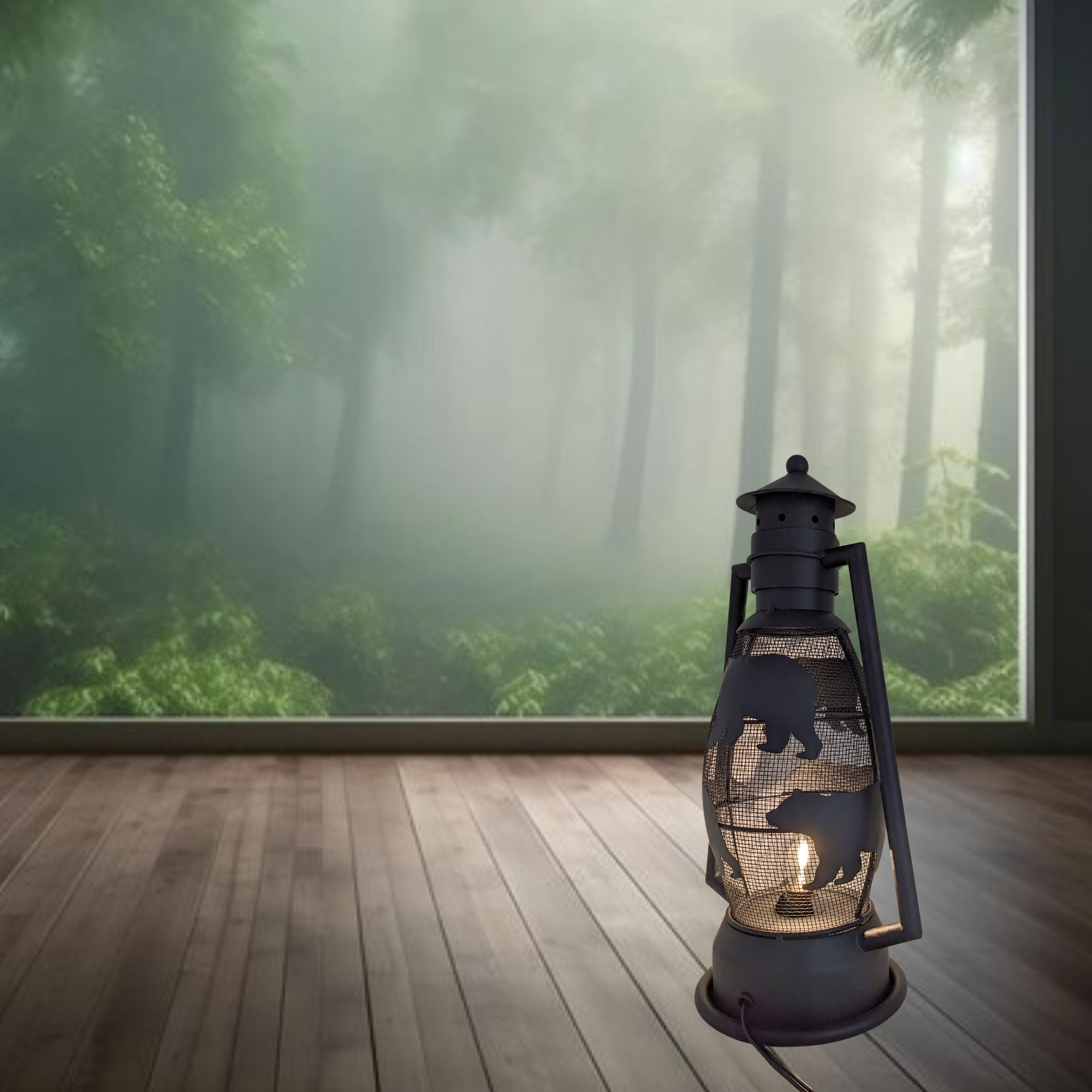 Rustic Electric Metal Bear Electric Lantern Night Light Cabin Lodge Decor Gift