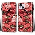 thumbnail image 2 of SaniMore for iPhone 14 Plus 6.7 "2022 PU Leather Case with Card Slots Detchable Lanyard Color Painting Luxury Pattern Flip Kickstand Shcokproof Wallet Case For iPhone 14 Plus 6.7", Rose Garden, 2 of 11