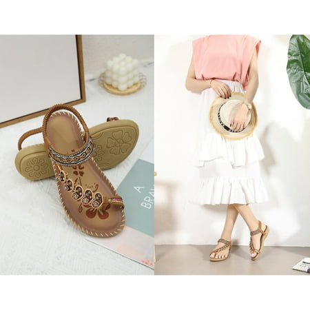 

Binmer Bohemian Flat Flower Rhinestone Sandals Outer Beach Sandals
