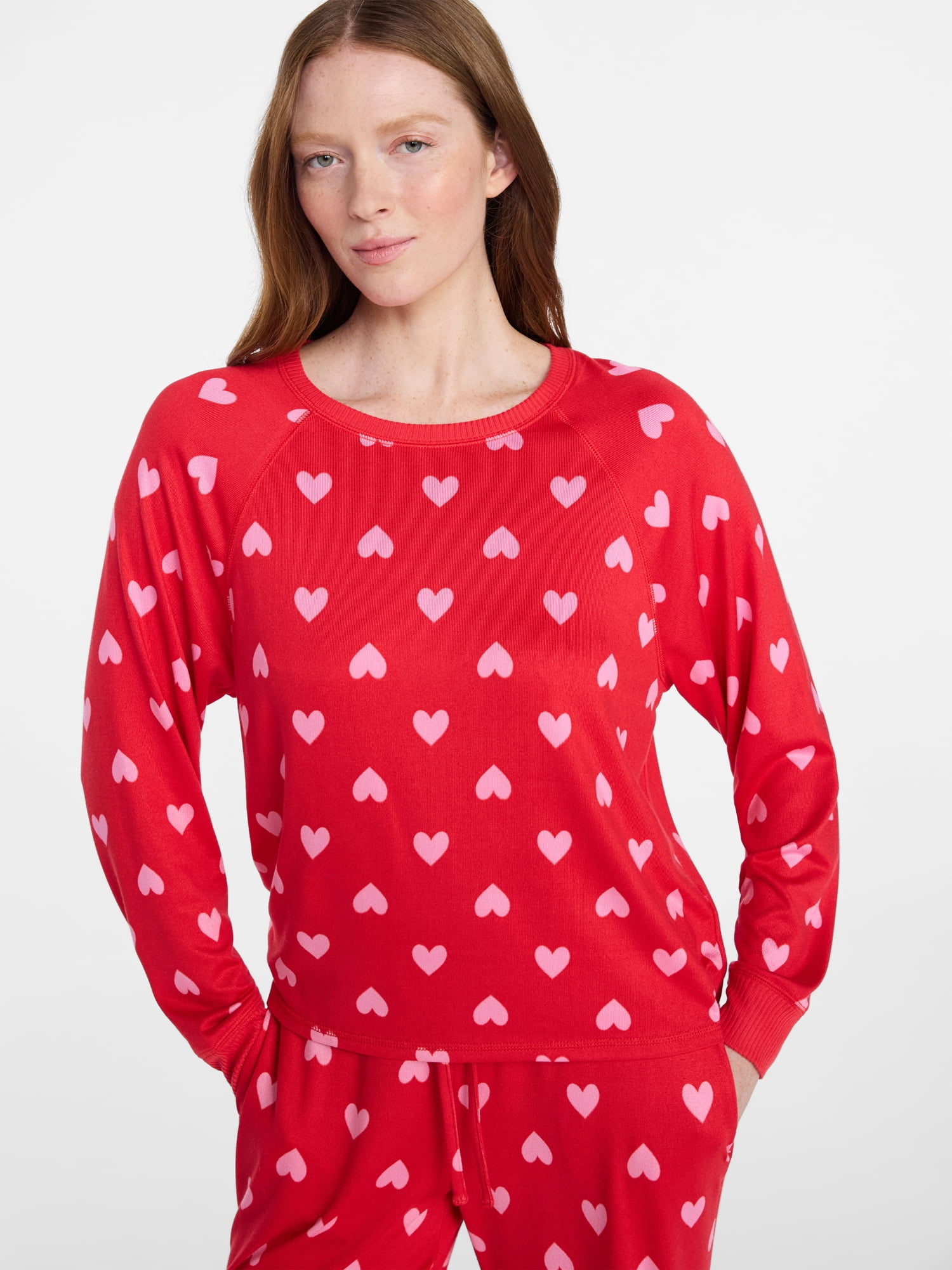 Joyspun Women's Cozy Lounge Collection Hacci Long Sleeve Top and Pants Pajama Set, 2-Piece, Sizes XS-3X