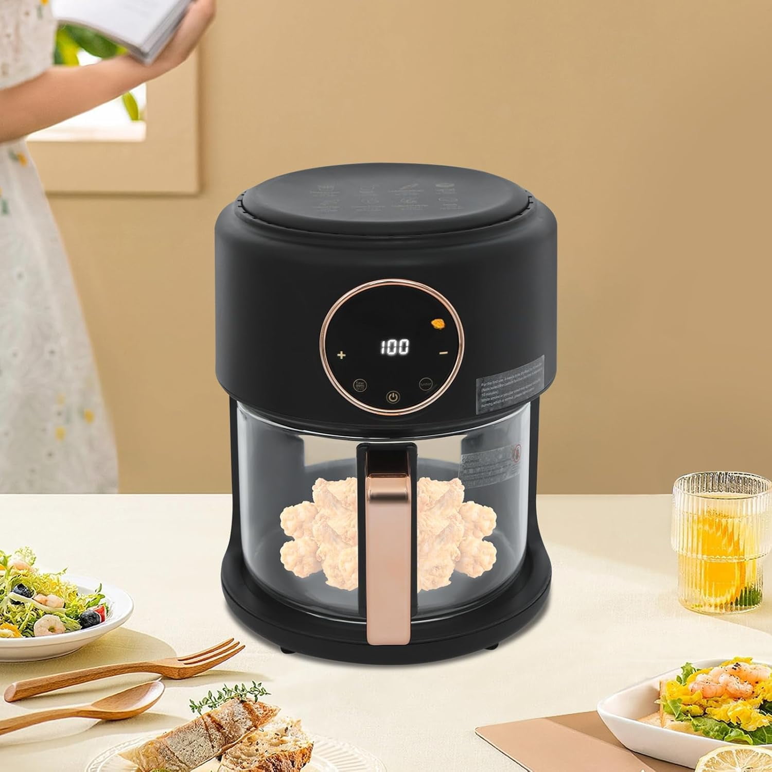 6L Glass Air Fryer with Color Touchscreen Display, Multifunctional Visual Cooking Air Fryer for Home Use