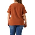 thumbnail image 3 of Plus Size Top for Women Short Sleeve Crew Neck Cotton Linen Blouses Top t Shirt 1X Brown, 3 of 6