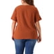 thumbnail image 3 of Blusa de mujer de talla grande Agnes Orinda, de manga corta, cuello redondo, de algodón y lino, camiseta 4X marrón, 3 of 6