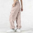 thumbnail image 6 of oiangi Womens Cargo Pants Elastic Waist Hiking Pants Lightweight Adjustable Drawstring Parachute Pants with Multi-Pocket Khaki XL, 6 of 6