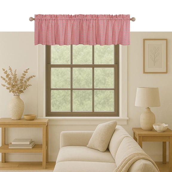 Native Fab Set of 2 Farmhouse Valance Curtains for Windows 58"x15" for Living Room Bedroom Kitchen Windows Bathroom, Rustic Vintage Curtain Valances Rod Pocket - Red White