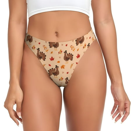 Zeuib Turkey And Autumn Leaves Print Seamless Women Underwear Thongs High Waisted No Show Ladies Panties Breathable Comfortable Brief Hi Rise Undies-X-Small