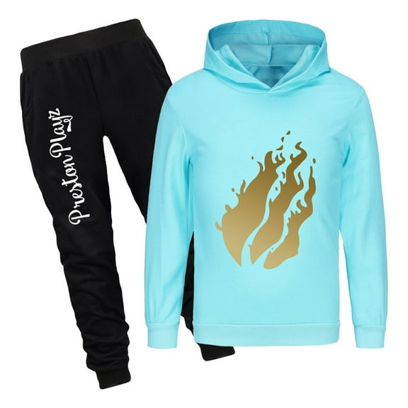 Boys Girls Flame Hoodie Outfit Preston Playz 2 Piece Pullover Sweatshirt and Joggers Set Game Tracksuit for Kids
