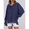 thumbnail image 2 of CAILDANL Women's Sweatshirts Oversized Casual Loose Button Up Henley Pullover Top High Low Split 2025 Fall Fashion Outfits, 2 of 2