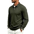 thumbnail image 5 of IAJDKMEK Men's Long Sleeve Polo Shirts - Heavyweight Solid Button Down Casual Golf Tops, Relaxed Loose Fit for Work and Leisure,Army Green M, 5 of 8