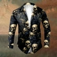 thumbnail image 2 of Halloween Shirts for Men Full Skeleton Floral Print Funny Button Down Lapel Long Sleeve Tops Fall Winter Outdoor Activities Mens Shirts Navy S, 2 of 5