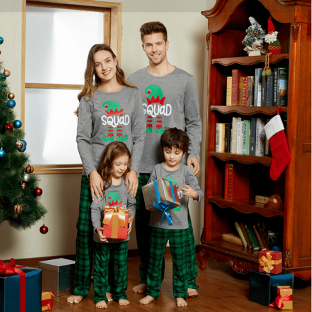 PatPat Christmas Family Matching Squad Top and Plaid Pants Pajamas Sets ...