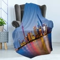 thumbnail image 4 of Urban Soft Flannel Fleece Blanket, City Skyline of Shanghai China on Huangpu River Dusk Famous Travel Destination, Cozy Plush for Indoor and Outdoor Use, 50" x 70", Blue Pink Yellow, by Ambesonne, 4 of 5