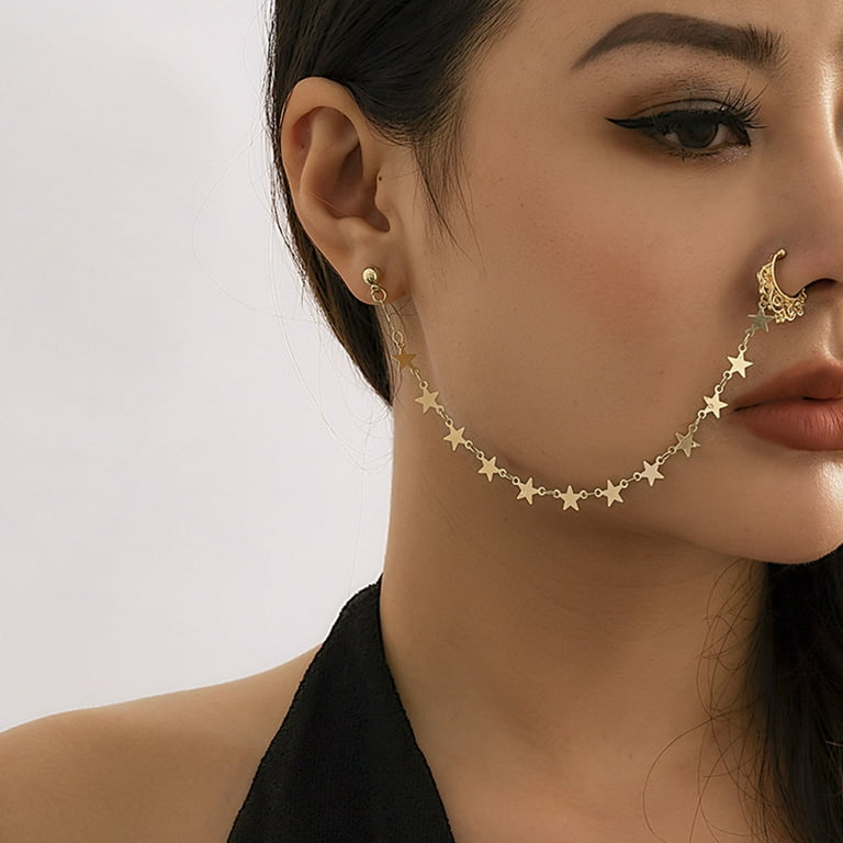 vnanda Nose Chain Jewelry Ethnic Style Star Leaf Faux Pearl Tassel Chain Nose Jewelry Piercing Stud Earrings Nose Ring Nose Chain Party Nose Jewelry Walmart
