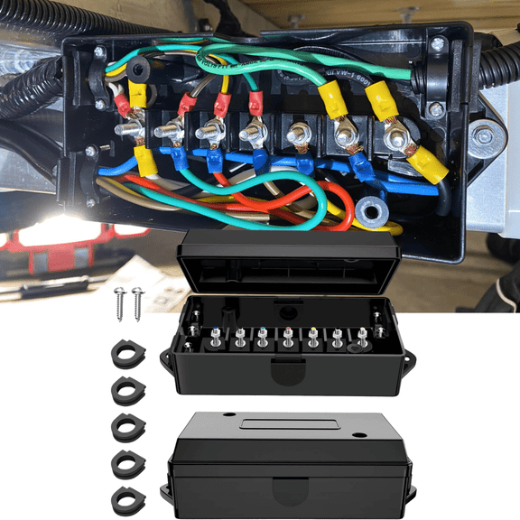 2Pcs 7 Way 7 Pin Trailer Junction Box Weatherproof Wiring Box 7 Color-Coded Electric Wires Connection Box for RV Camper Trailer Light Rewiring
